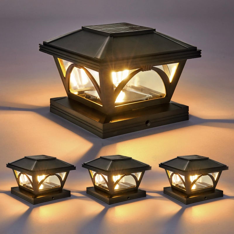 Zestaw 4 zewnętrznych lamp solarnych na słupek, solarna lampa LED na słupek ogrodzeniowy, na taras, do słupków 4x4 5x5