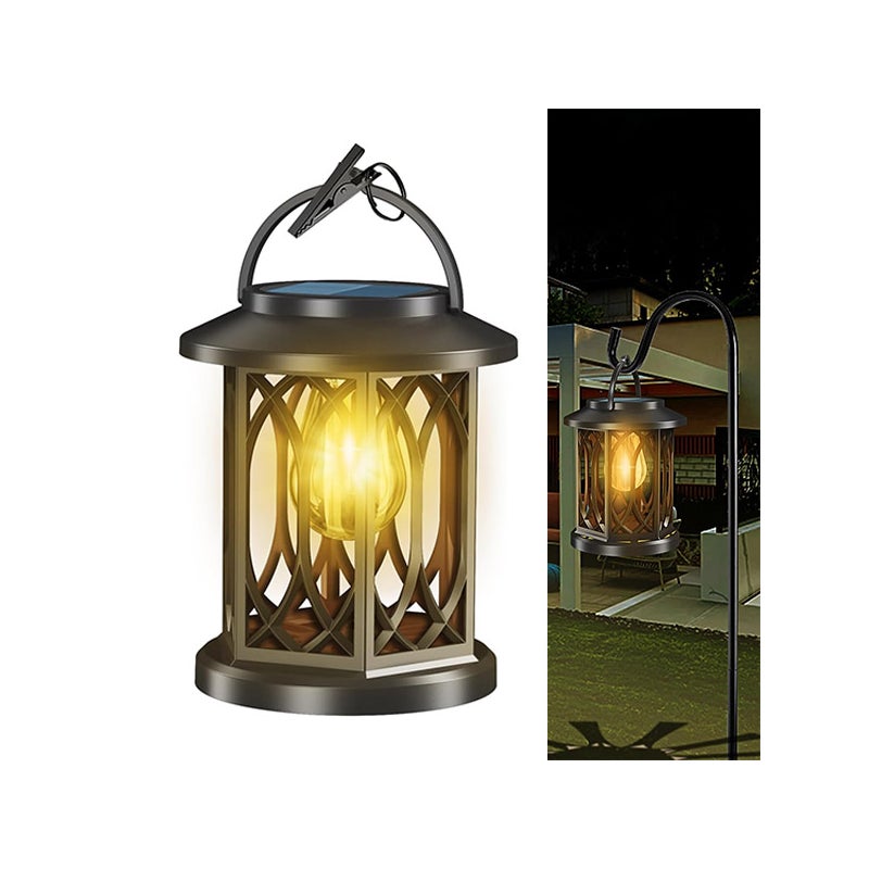 Wodoodporna zewnętrzna latarnia solarna, wisząca lampa solarna, okrągła lampa wolframowa, ciepła biała, nocna lampka ogrodowa