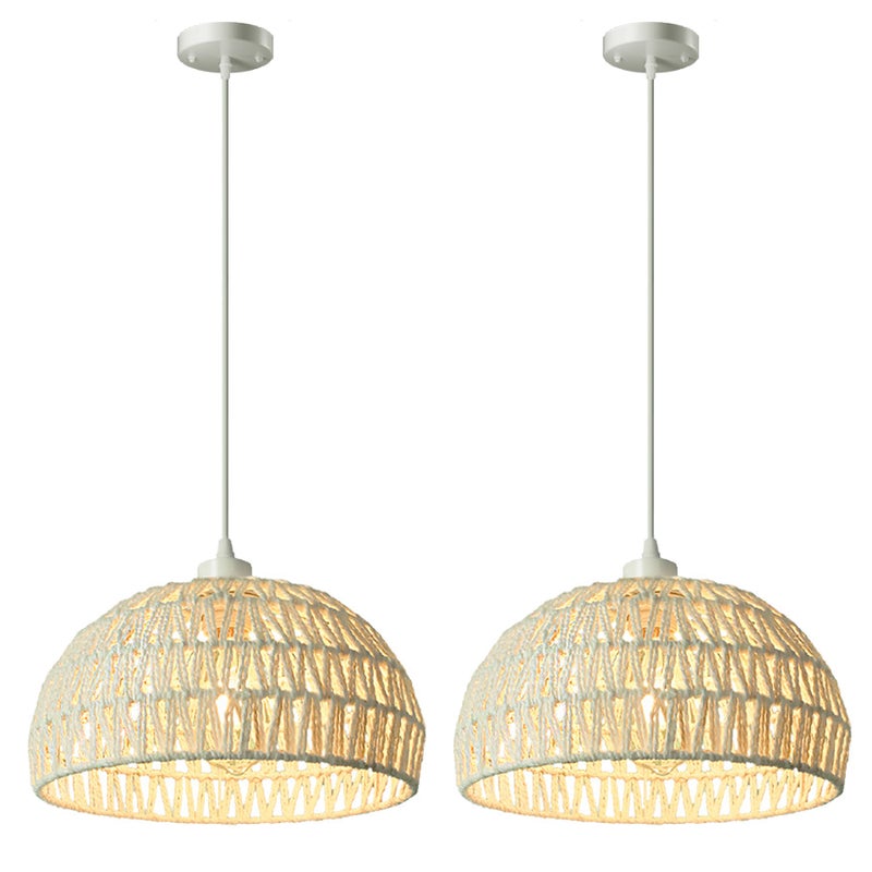 Zestaw 2 rustykalnych żyrandoli, ręcznie tkane lampy wiszące, sufitowe lampy w stylu bohemy, lampy wiszące w stylu bohemy, regulowana wysokość, biały