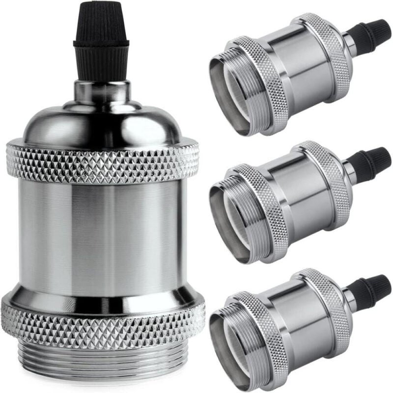 Oprawka do żarówki E27 w stylu vintage, lampa wisząca retro Edison, solidny adapter ceramiczny, 4-częściowa oprawka w kolorze chromu