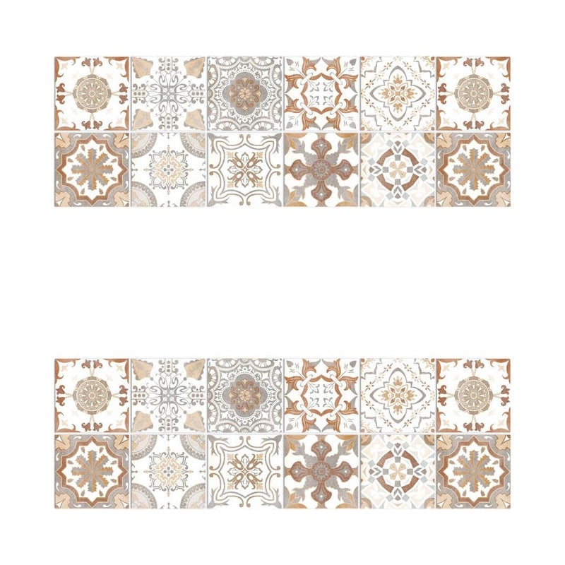 (Khaki, 15 cm x 15 cm x 24 sztuki) Naklejka ścienna samoprzylepna z wzorem mandali, wodoodporna, PVC, dekoracja ścienna do kuchni