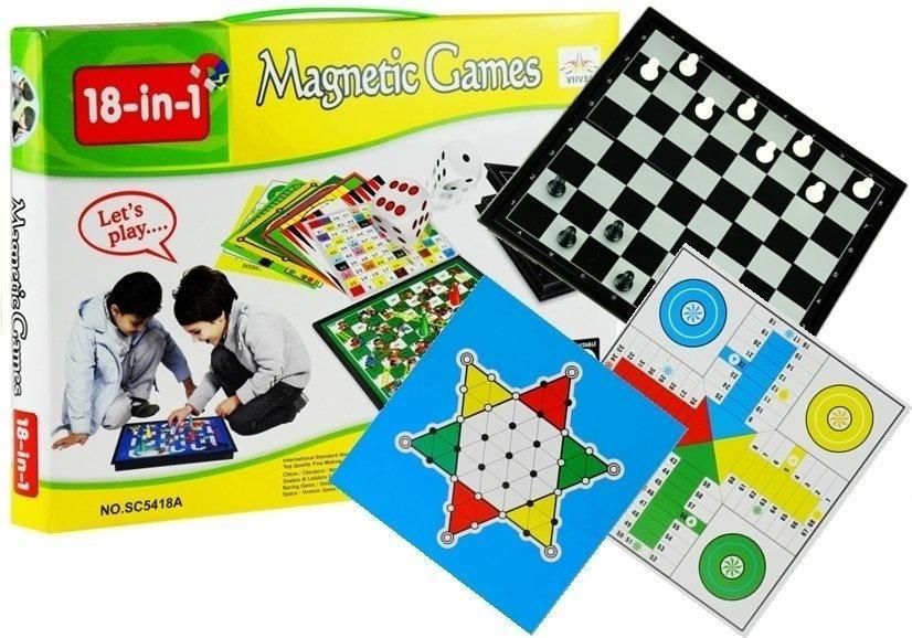 Zestaw gier 18w1 szachy magnetyczne LeanToys - gra
