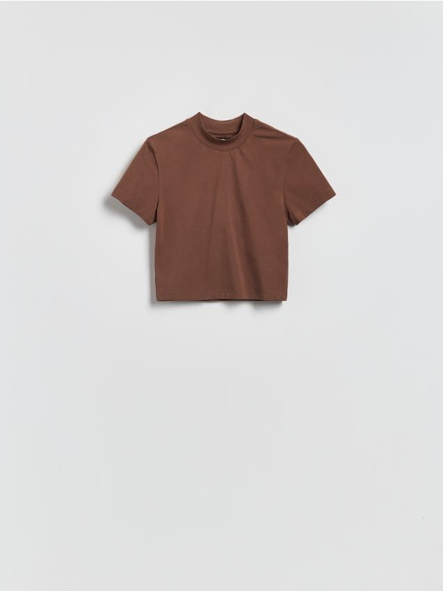Reserved - T-shirt z bawełną - ciemnobrązowy