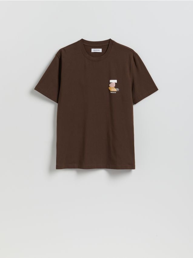 Reserved - T-shirt regular z nadrukiem - ciemnobrązowy