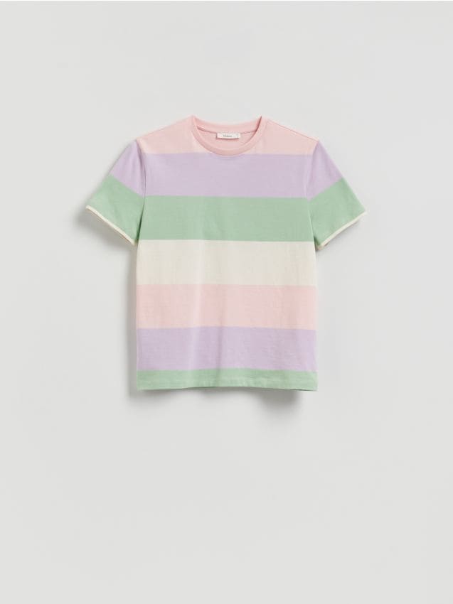Reserved - Bawełniany t-shirt w paski - lawendowy