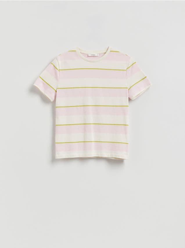 Reserved - Bawełniany t-shirt w paski - różowy
