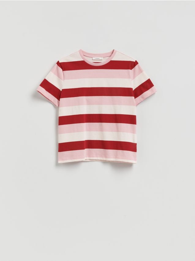Reserved - Bawełniany t-shirt w paski - czerwony