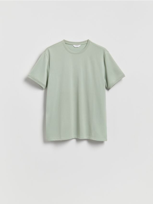 Reserved - T-shirt regular z dodatkiem lyocellu - jasnozielony