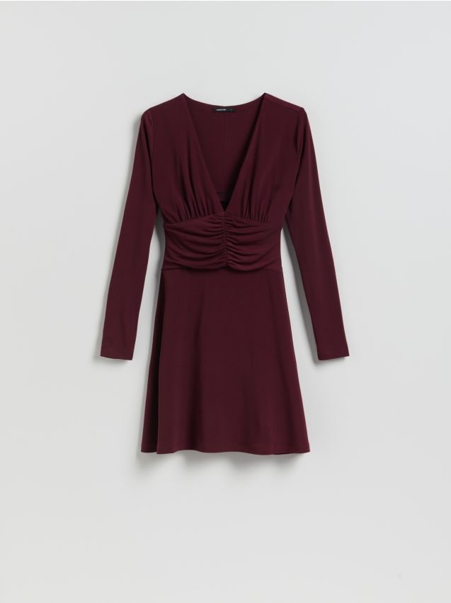 Reserved - Sukienka z marszczeniami - ciemnofioletowy