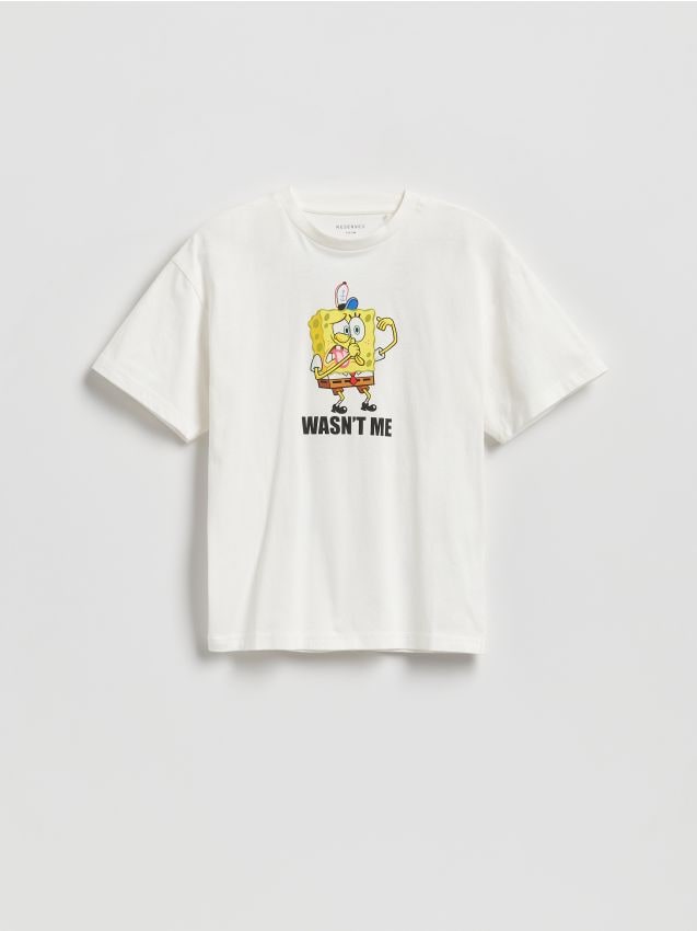 Reserved - T-shirt SpongeBob - złamana biel
