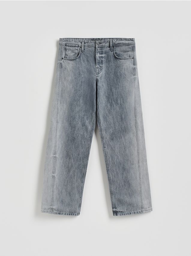 Reserved - Jeansy baggy z efektem sprania - jasnoszary