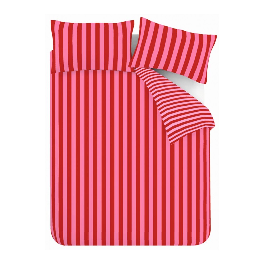 Czerwono-różowa pościel jednoosobowa 135x200 cm Stripe Tease – Sassy B