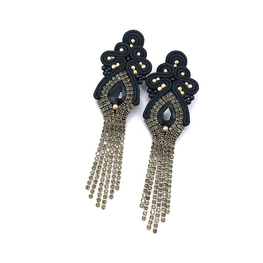 Kolczyki sutasz czarne złote z cyrkoniami Lilla długie błyszczące