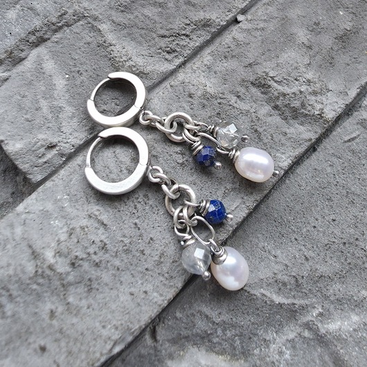 Kolczyki Perła, lapis, labradoryt