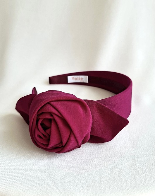 Jedwabna płaska opaska do włosów Fuksja Chic Rose - szerokość 4 cm