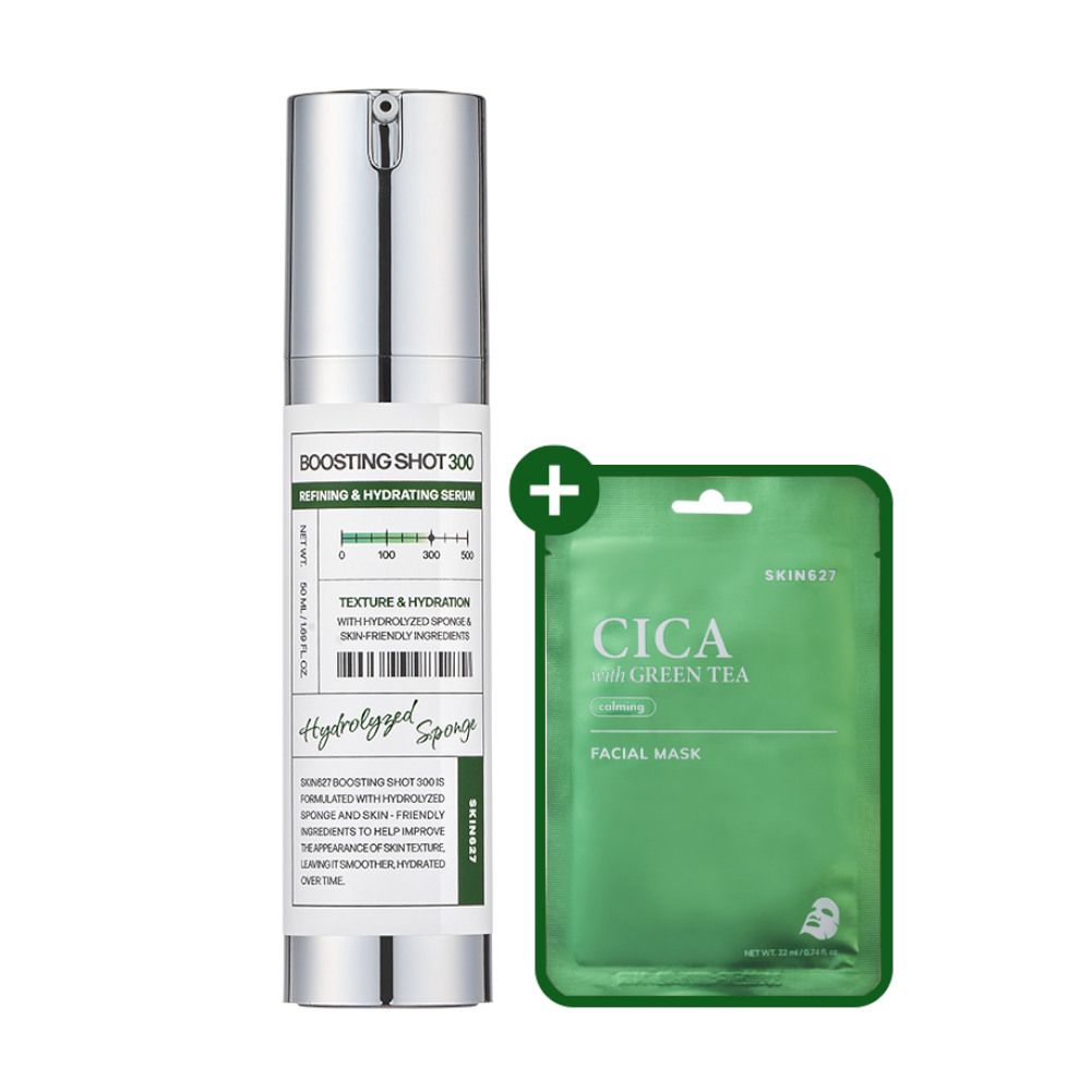 SKIN627 SET Boosting Shot 300 + Cica With Green Tea Sheet Mask serum do twarzy 50ml + maseczka do twarzy 22ml