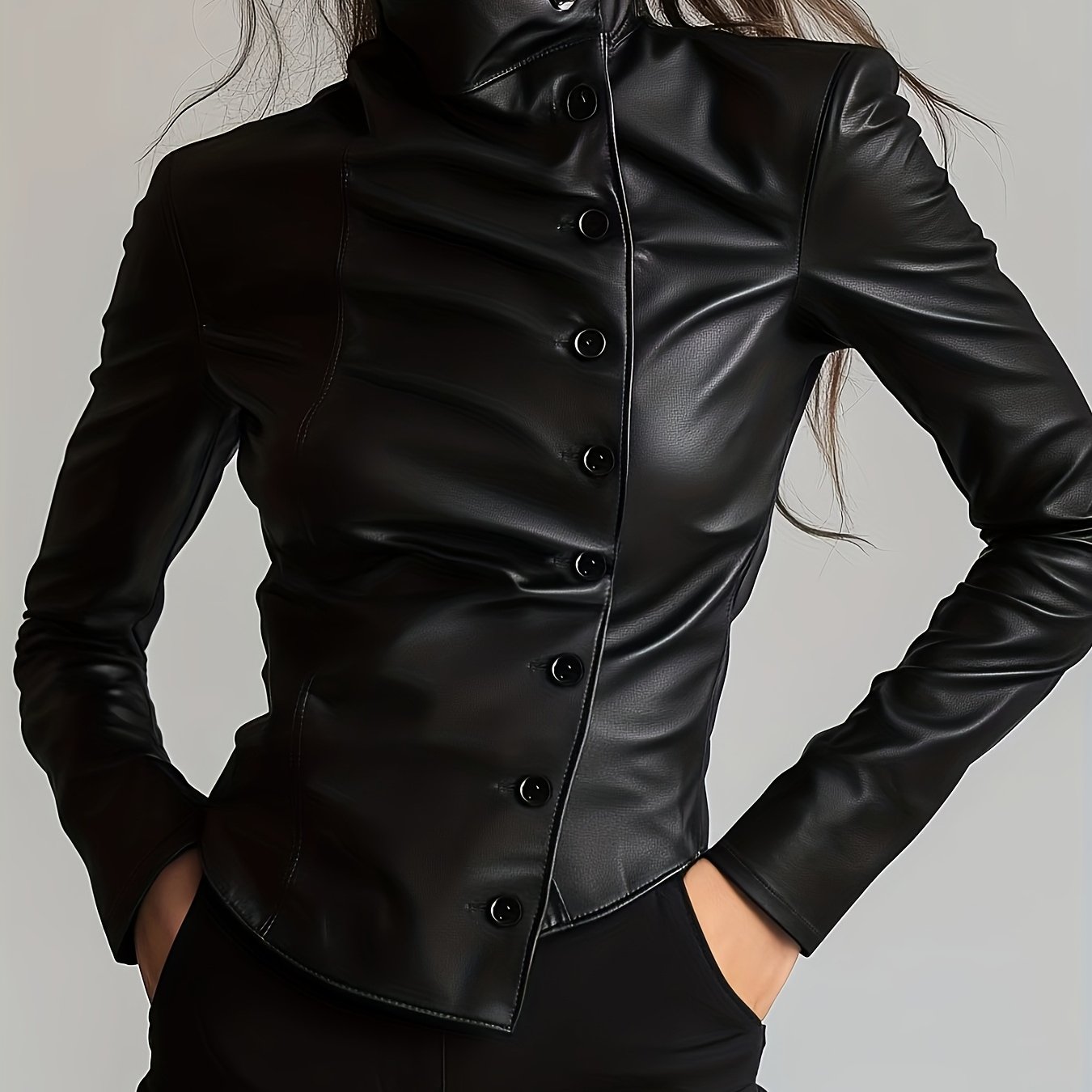 TEMU Elegancka koszula z przekatnymi guzikami, długim rękawem, moda uliczna dla kobiet