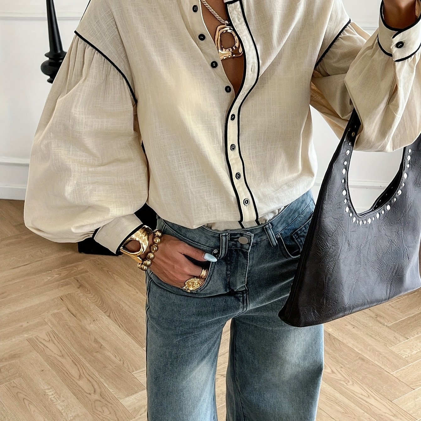 TEMU Kolorowa koszula z długim rękawem, czysta koszula ze stójką, jesień i , koszula zapinana na guziki, stylu western, koszula western, damska