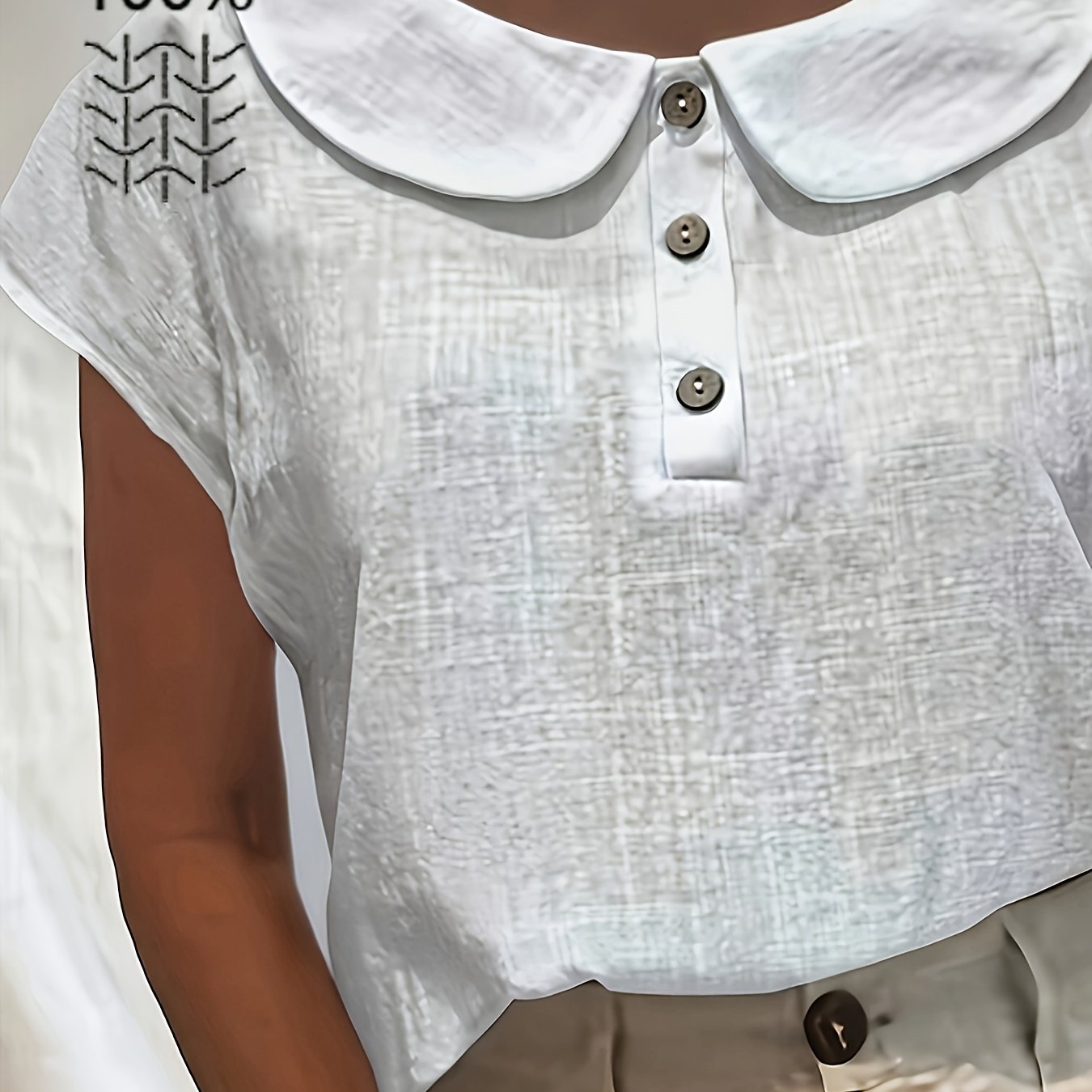 TEMU Damska Lekka Letnia Koszula z Lnu - Krótki Rękaw z Kołnierzykiem, Wygodna i Oddychająca Bluzka, Idealna na Wakacje na Plaży i Wiosenno-Letnie