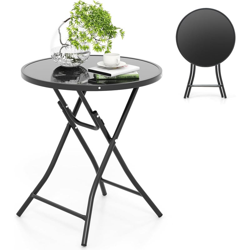 Stół bistro, składany stół ogrodowy z blatem z hartowanego szkła, stół tarasowy, balkonowy na taras, podwórko, basen, 59 x 59 x 67 cm