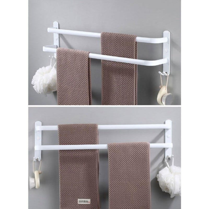 Wieszak na ręczniki ścienny, wielowarstwowy wieszak na ręczniki z haczykami, aluminiowy wieszak na ręczniki do łazienki (30 cm, biały, 2 warstwy)