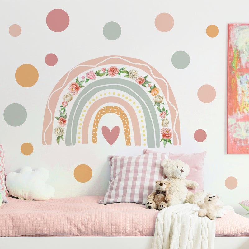 Naklejka ścienna mural tęcza Naklejka ścienna w stylu bohemy w kropki Naklejka ścienna kwiat róży