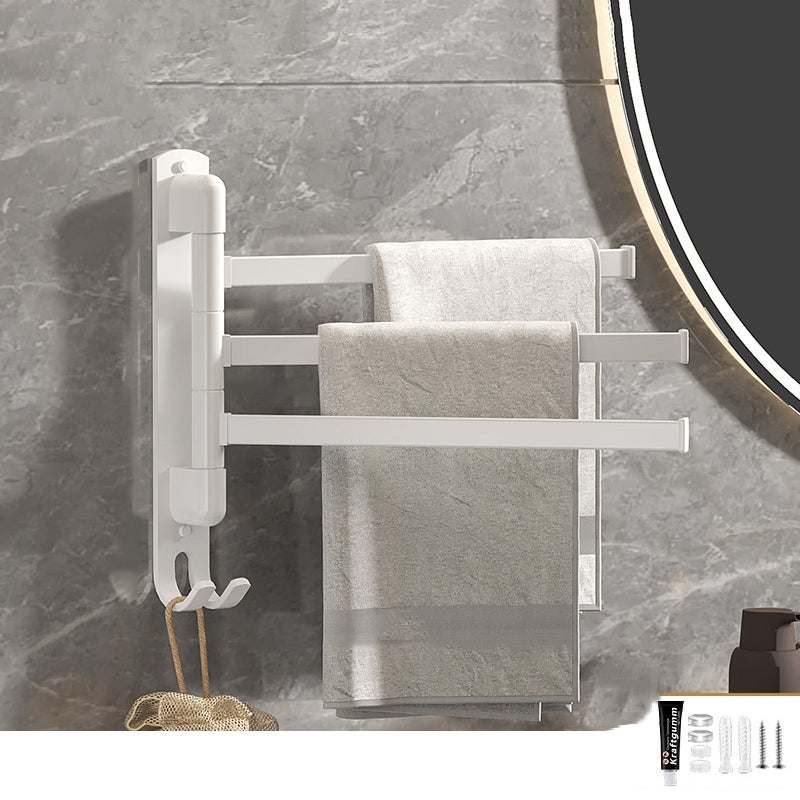 Wieszak ścienny na ręczniki, wielofunkcyjny, obrotowy wieszak na ręczniki bez wiercenia, 3 drążki, biały
