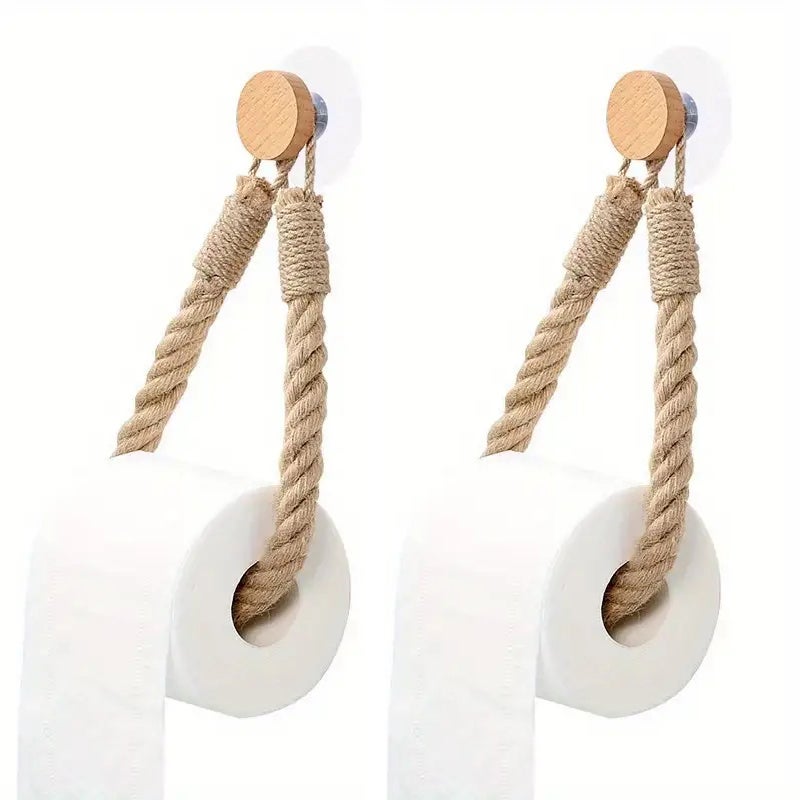 2 uchwyty na papier toaletowy z liny konopnej, pleciony uchwyt na rolkę papieru toaletowego, uchwyt na ręcznik, bez perforacji