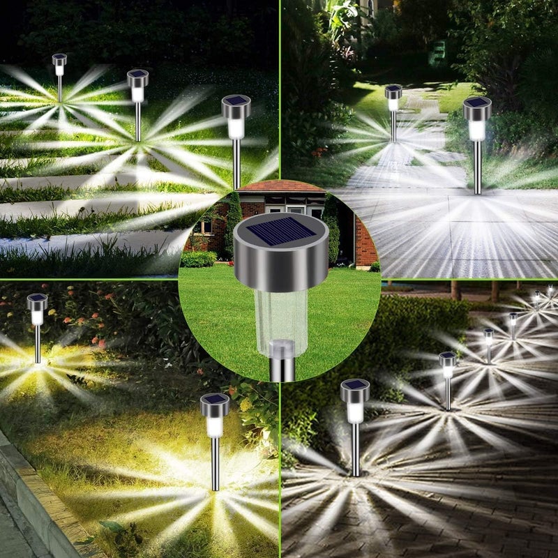 Zestaw 12 wodoodpornych, bezprzewodowych lamp solarnych LED do gruntu, dekoracyjne oświetlenie solarne, zimna biała barwa