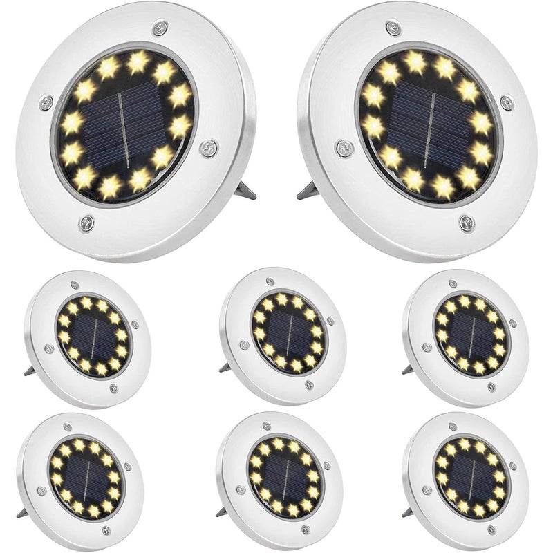 Zestaw wodoodpornych lamp solarnych gruntowych z diodami LED do użytku zewnętrznego oświetlania krajobrazu trawnika patio alejek tarasu biały ciepły