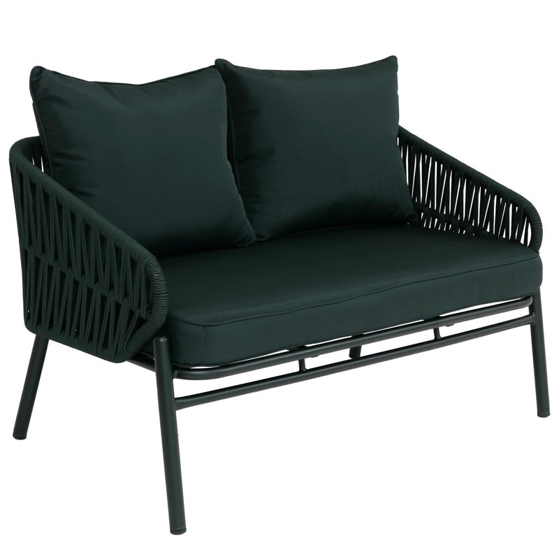 Ławka ogrodowa aluminiowa HWC-P90, sofa ogrodowa, ławka ogrodowa, plecionka linowa, tkanina/materiał tekstylny (180 g/m²) ~ zielona