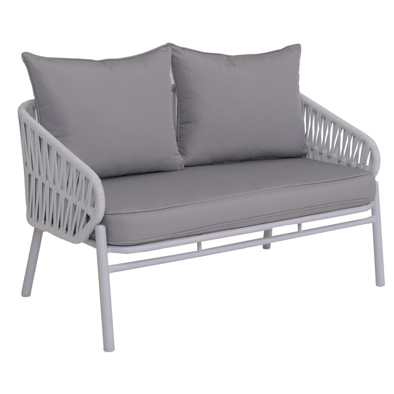 Ławka ogrodowa aluminiowa HWC-P90, sofa ogrodowa, ławka ogrodowa, plecionka linowa, tkanina/materiał (180 g/m²) ~ jasnoszary