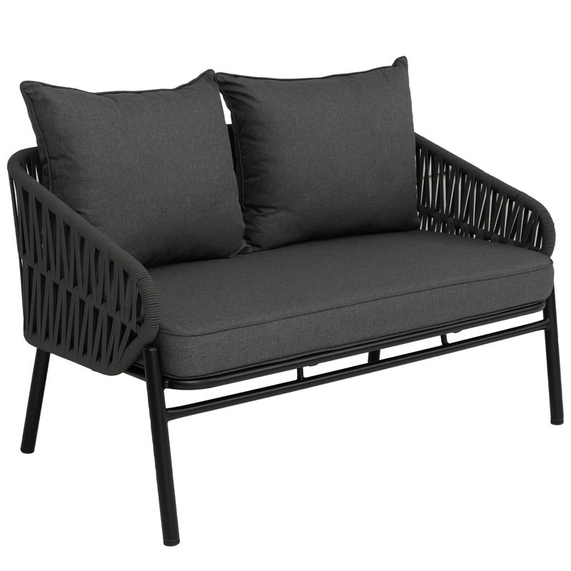 Ławka ogrodowa aluminiowa HWC-P90, sofa ogrodowa, ławka ogrodowa, plecionka linowa, tkanina/materiał (180 g/m²) ~ antracyt