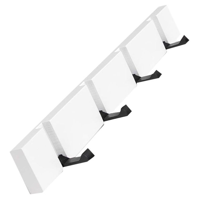 Drewniany wieszak ścienny ze składanym haczykiem do wieszania szalików, torebek, parasoli, ręczników i ubrań (4 haczyki, biały)