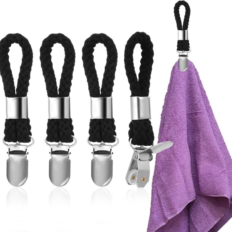 Zestaw 4 klipsów do ręczników, haczyk na ściereczki, uchwyt na ręczniki do łazienki, klipsy do ręczników do szaf, wieszaki na ręczniki, czarny