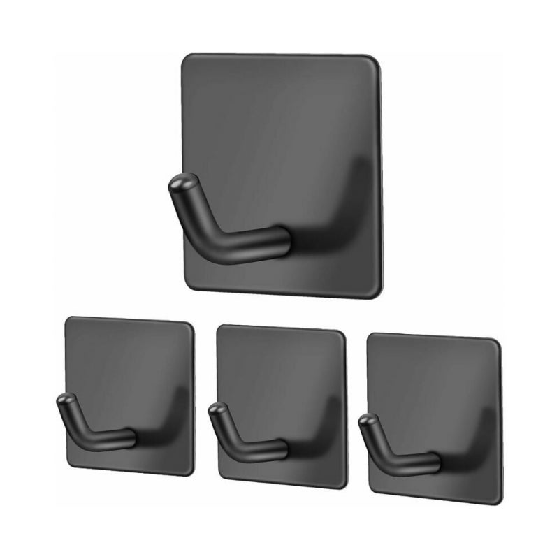 Samoprzylepne haczyki ścienne, 4 sztuki, czarne, samoprzylepne haczyki ze stali nierdzewnej, odporne na rdzę i wodę, wieszak na ręczniki łazienkowe