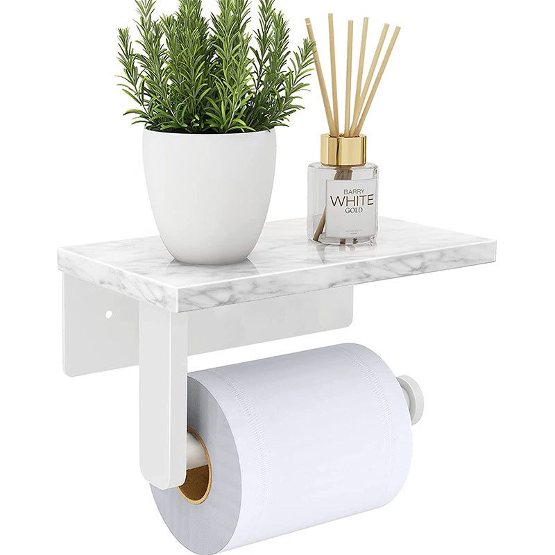 Uchwyt na telefon komórkowy, papier toaletowy, stal nierdzewna biała + uchwyt na ręczniki papierowe z białego marmuru (17*10 cm)