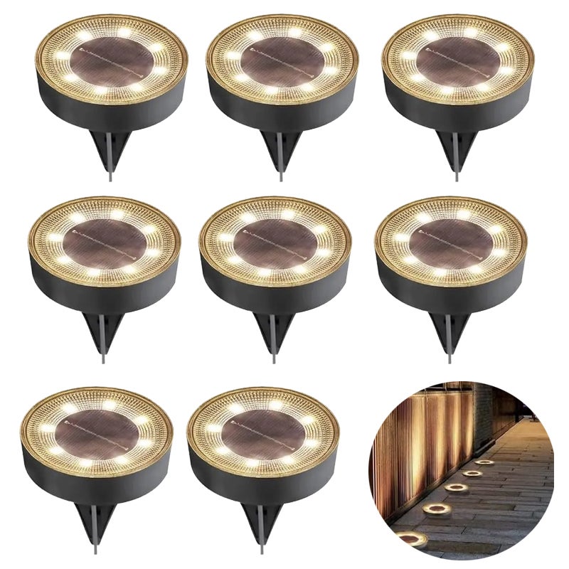 Solarne lampy gruntowe do użytku na zewnątrz, 8 lamp solarnych LED do ogrodu, IP68 wodoodporne oświetlenie trawnika, ciepła biel