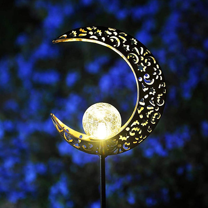 Zewnętrzna dekoracyjna solarna lampa ogrodowa dekoracyjne światło księżyca wodoodporna pęknięta szklana lampa kulista na metalowym paliku ogrodowym