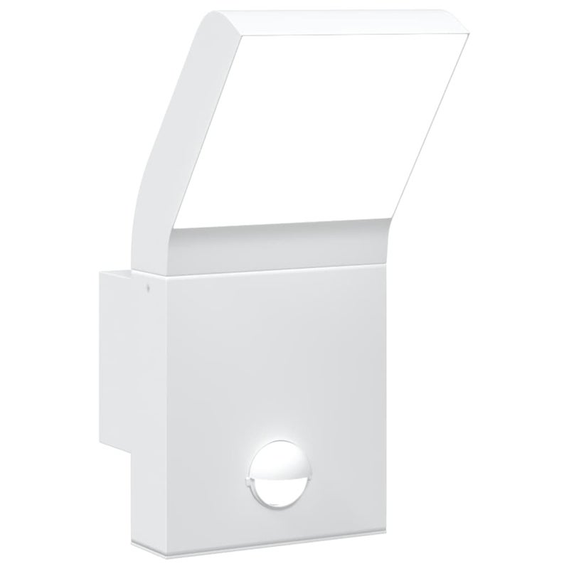 Zewnętrzna lampa ścienna LED z czujnikiem, aluminium białe