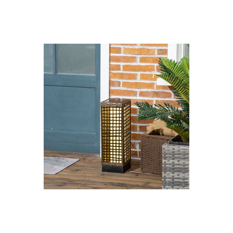 Zewnętrzna lampa solarna LED z rattanu z wodoodpornym czujnikiem światła, 15,5 x 15,5 x 46 cm, do ogrodu i na taras