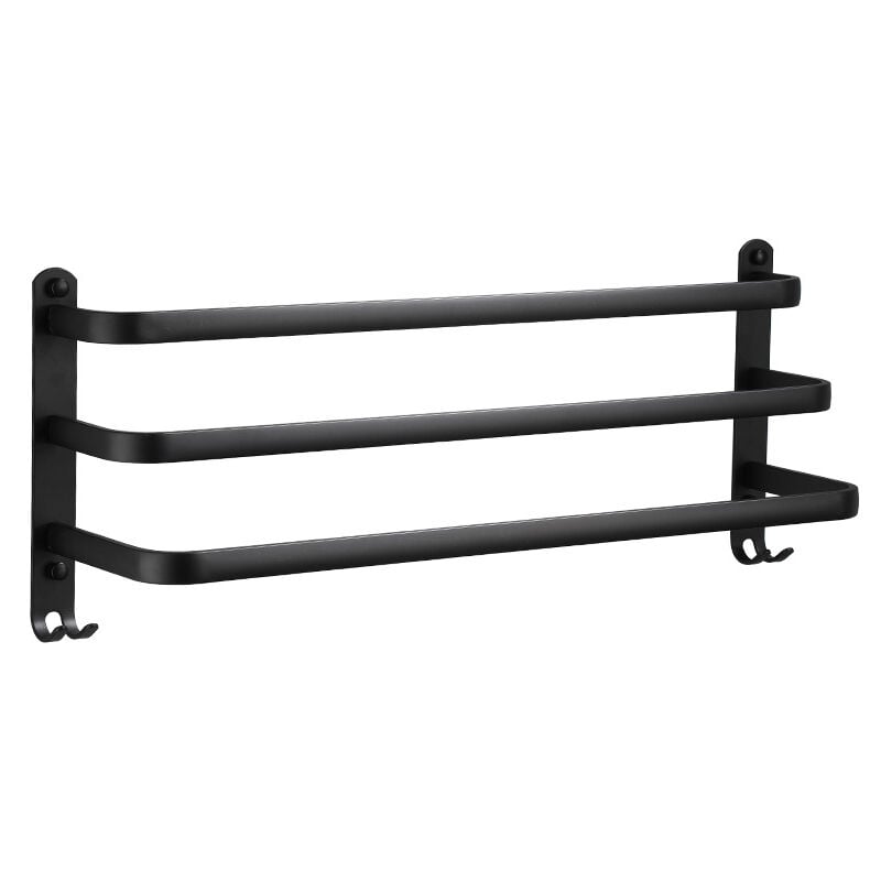 Aluminiowy poziomowy wieszak na ręczniki montowany na ścianie z haczykiem czarny wodoodporny drążek na ręczniki do łazienki kuchni toalety cm