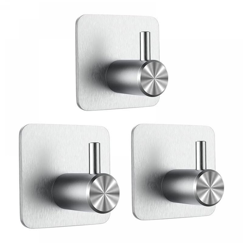 3-częściowe haczyki samoprzylepne 3M, haczyki ścienne do łazienki, nie wymagają wiercenia, uchwyt na ręczniki kuchenne ze stali nierdzewnej, srebrny