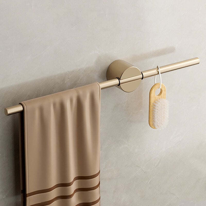 Wieszak na ręczniki łazienkowy bez wiercenia, aluminiowy wieszak na ręczniki, minimalistyczny, lekki, luksusowy, z pojedynczym drążkiem (złoty, 50 cm)