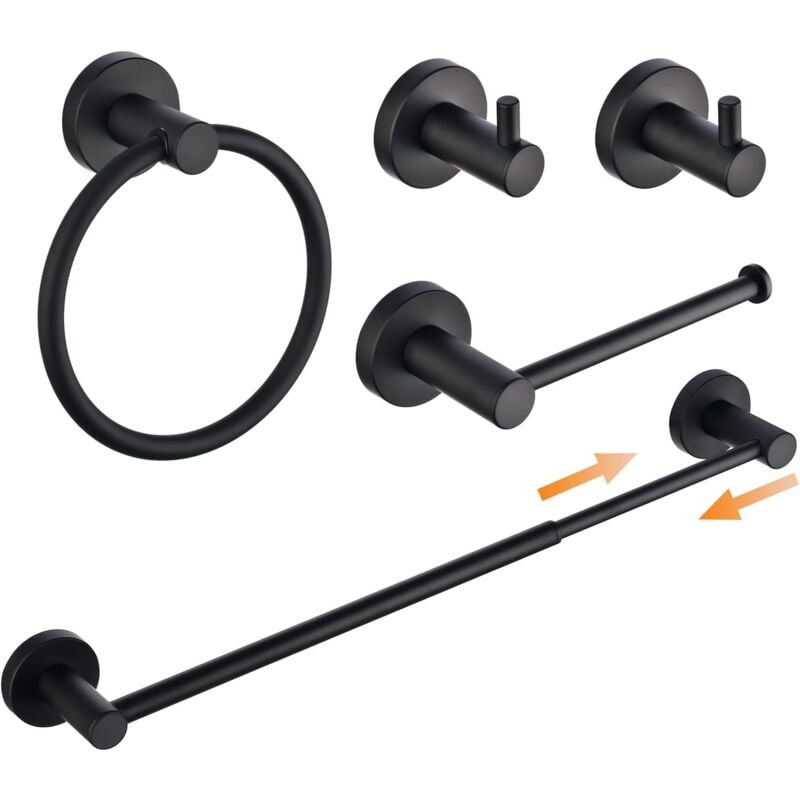 Wieszak na ręczniki, okrągły ścienny wieszak na ręczniki ze stali nierdzewnej 304, matowy czarny, uchwyt na ręcznik do łazienki, kuchni (czarny)