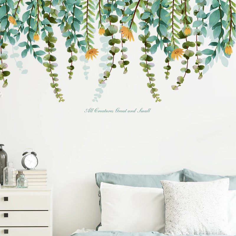 Naklejka Ścienna Naklejki na Okno z Motywem Kwiatów Winorośli Naklejki Ścienne z Zielonymi Roślinami Naklejki na Szkło do Salonu Sypialni Łazienki