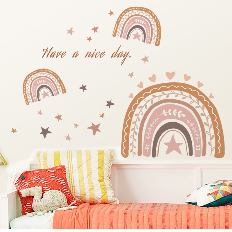 Naklejki ścienne tęcza, serce w stylu bohemy, naklejka ścienna tęcza, dekoracja ścienna boho do pokoju dziecięcego, niemowlęcego, salonu