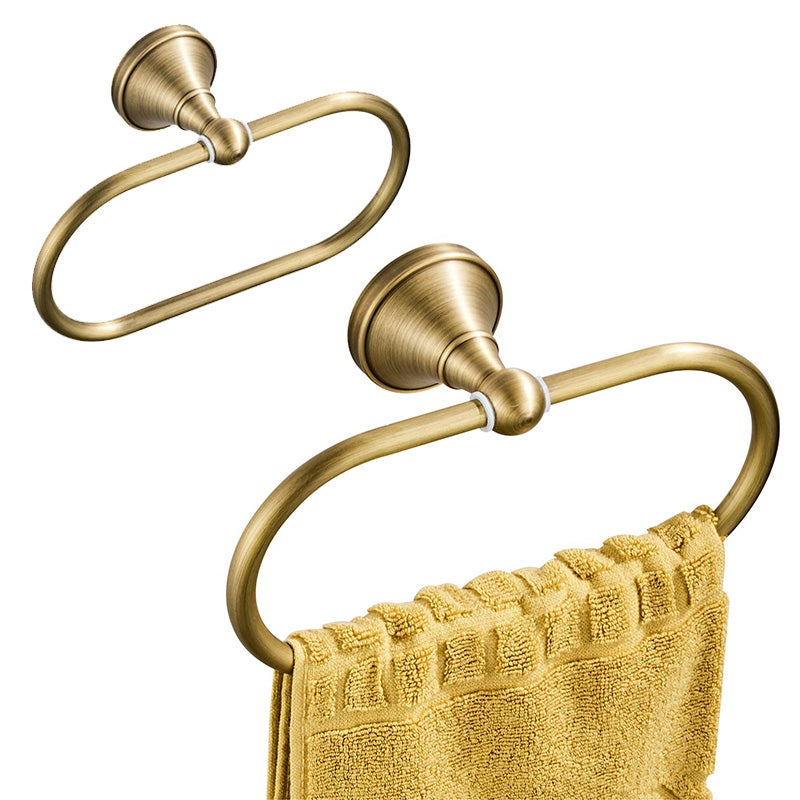 Zestaw 2 owalnych wieszaków na ręczniki w kolorze antycznej miedzi, do montażu na ścianie w łazience, pozłacane