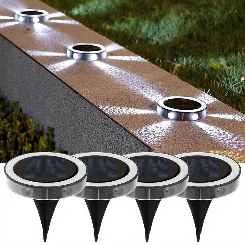 Zestaw 4 naziemnych lamp solarnych - Oświetlenie zewnętrzne ścieżek ogrodowych i dziedzińców Nowoczesne oświetlenie krajobrazu Lampy solarne