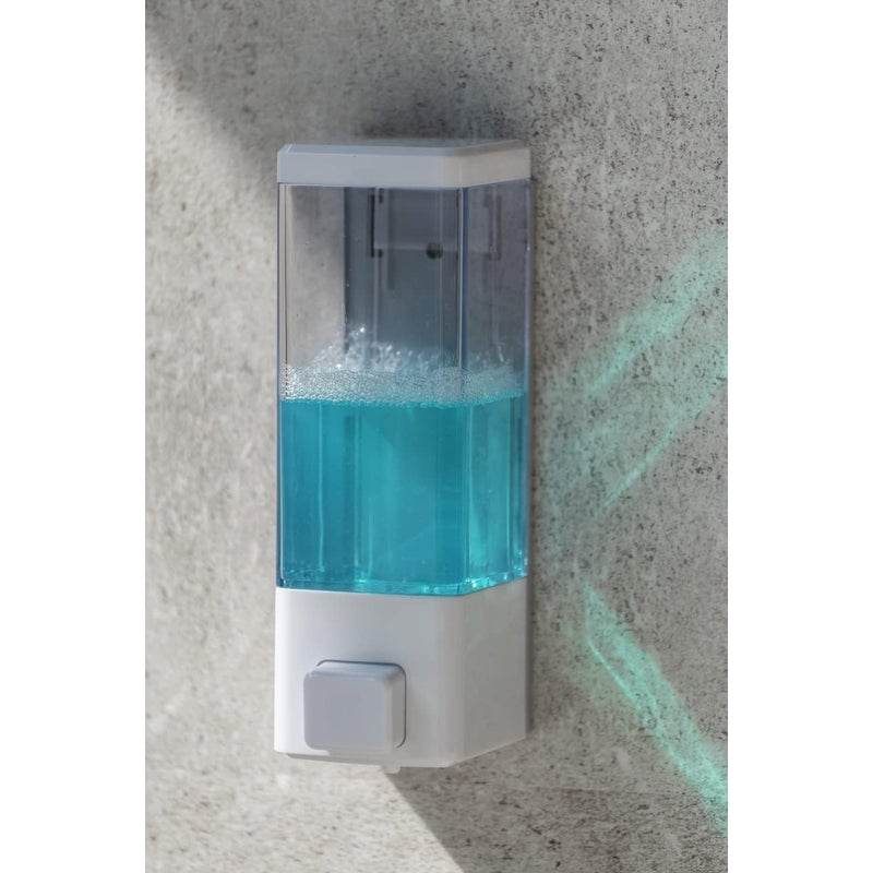 Biały dozownik mydła, higieniczny, naścienny, pojemność: 320 ml, 6x18,5x7,5 cm
